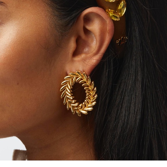 Lele Sadoughi Oval Wreath 14k Gold Plated Earrings New
